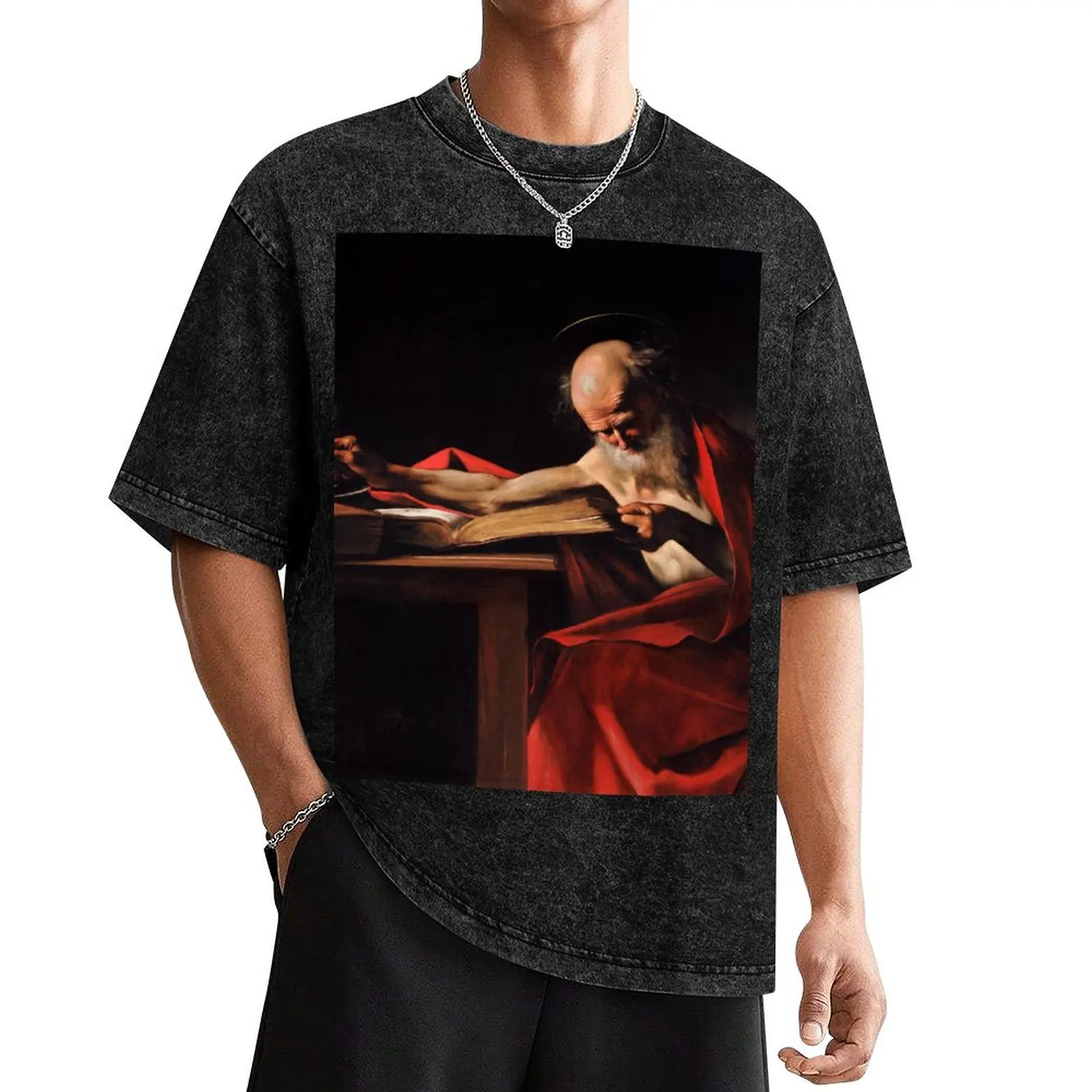 Saint Jerome Writing by Caravaggio T-Shirt vintage graphic tee man clothes shirts graphic mens fashion