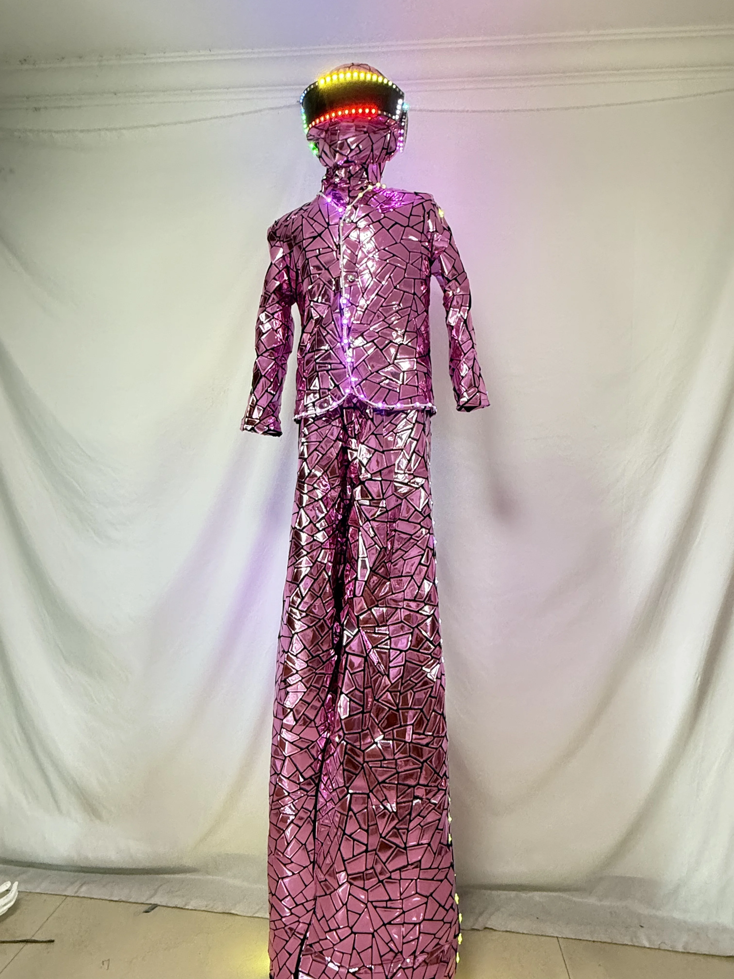 زي أداء مرآة مطرزة بالترتر، زي روبوت LED لعروض المسرح وعروض DJ
