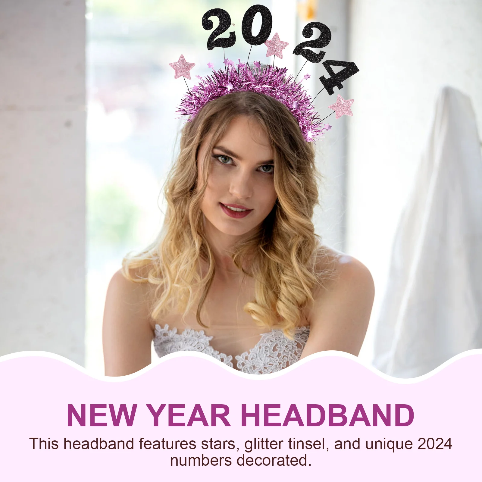 

New Year 2024 Holiday Glitter Star Women Party Supplies Gold Color New Year Party Headband Festive Hair Accessories
