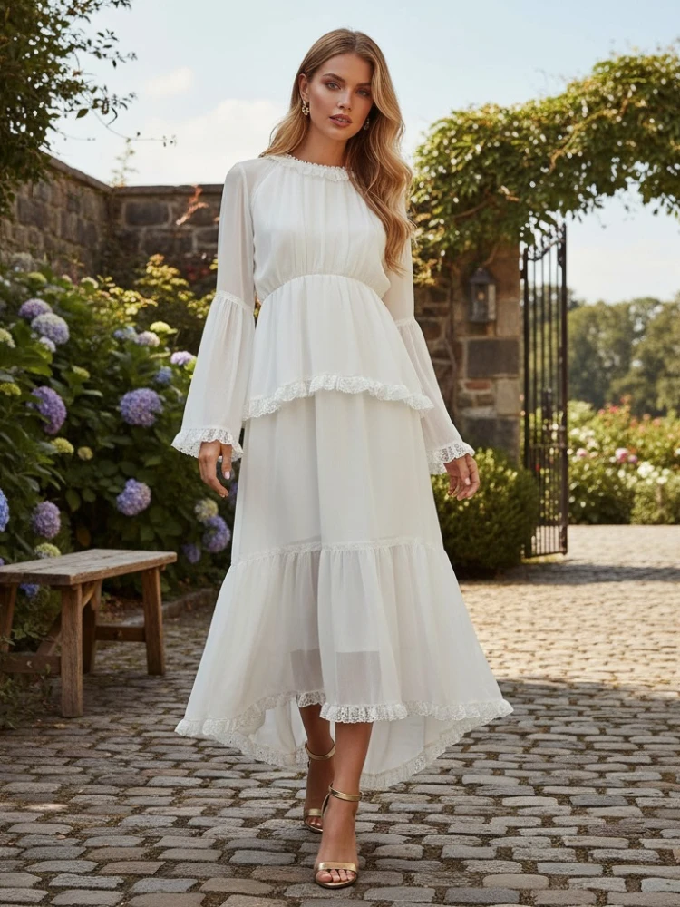 2026 Spring/summer New Item Niche Daisy Pattern Waist Ruffle Decoration Dress Long Skirt for Women