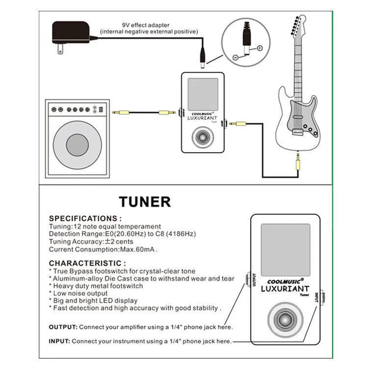 COOLMUSIC A-TN01 Digital Tuner Guitar Pedal World Musical Instrument Korea 9V DC Guitar Tuner