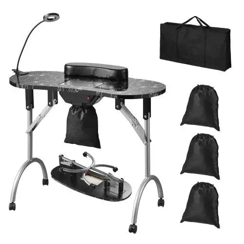 Foldable Manicure Table with Electric Dust Collector, Mobile Nail Desk on Wheels, Lamp & 3 Dust Bags – Perfect for home Spa