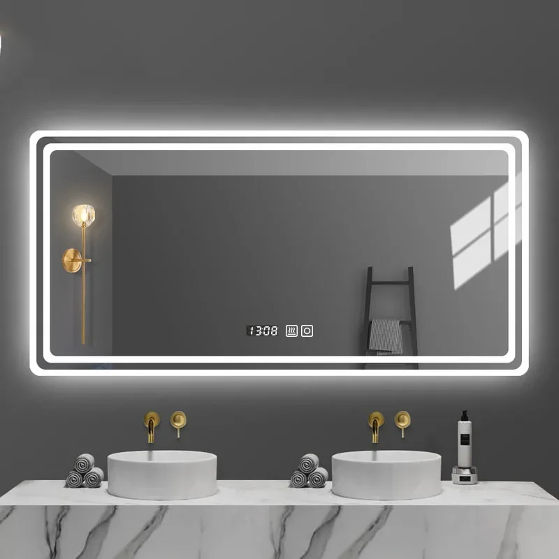 Toilet Bath Decorative Mirrors Wall Cosmetic Backlight Light Bath Mirrors Rectangular Luminous Espejo Pared Decoration Home