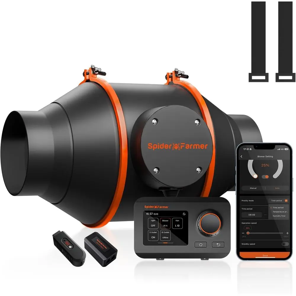 

4-дюймовый умный канальный вентилятор с контроллером температуры и влажности GGS, интегрированным управлением через приложение, вытяжной вентилятор 205 см для вентиляции или отопления