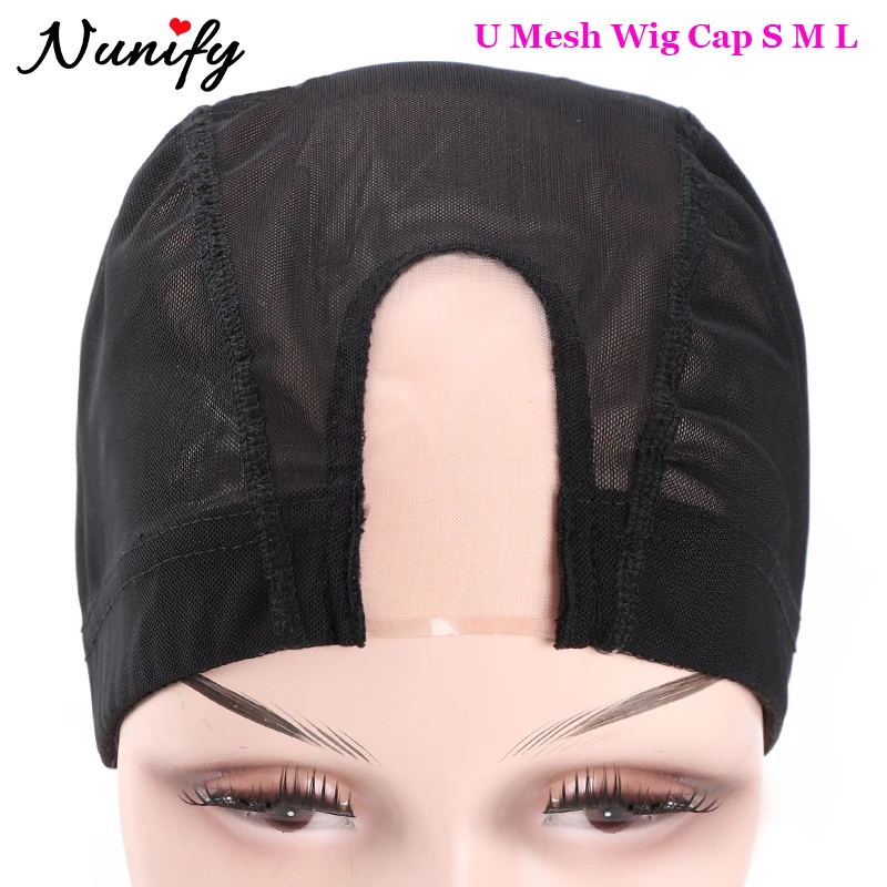 1Pcs Glueless Wig Caps With U Part Lace Black Dome Caps For Wig Making Lace Wig Cap With Adjustable Strap Hairnet Mesh Cap S M L