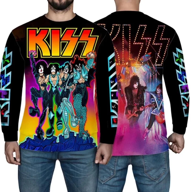 قبلة الفرقة تي شيرت ثلاثية الأبعاد طباعة الرجال عادية الهيب هوب كم طويل تي شيرت Harajuku البلوفرات الجولة الرقبة تيز في الهواء الطلق بلايز رجل الملابس