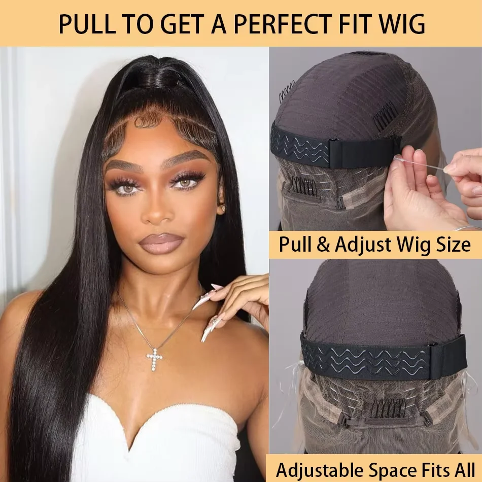 360 Full Lace Front Invisi-Drawstring Wigs Human Hair Bone Straight 13X4 HD Lace Front Wigs Pre Plucked 30 Inch Glueless Wig