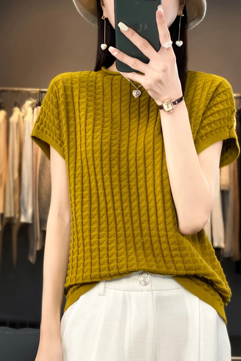 100% Cotton Woman\'s Tees Summer Thin T-Shirt Jumper Sweater Female Pullover Sleeveless Half Turtleneck Knitted Tops Blouse Shirt