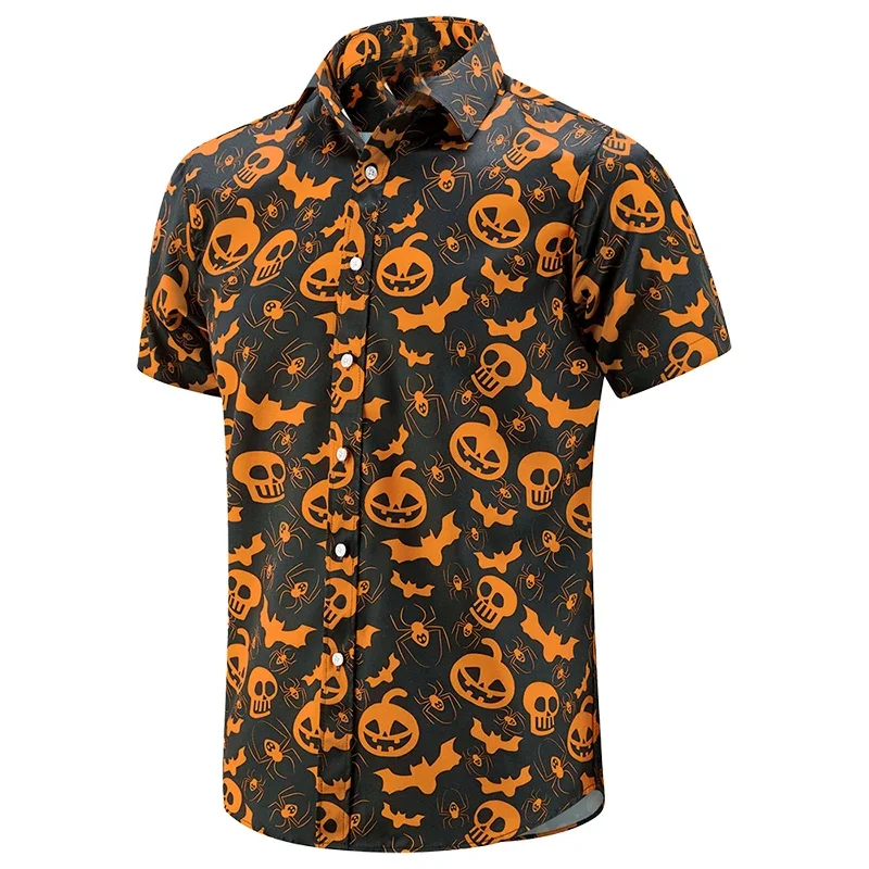 

Halloween Shirt Pumpkin 3d Printed Shirts Men's Women's Hawaii Shirts Men's Vocation Blouses Lapel Shirts Cuba Camisas Teens