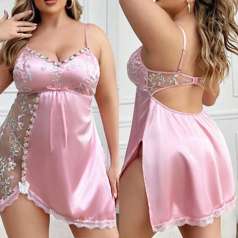

Sexy Sleepwear Floral Embroidery Night Dress Lingerie Women Transparent Nightwear Babydoll Lace Temptation Underwear Nightdress