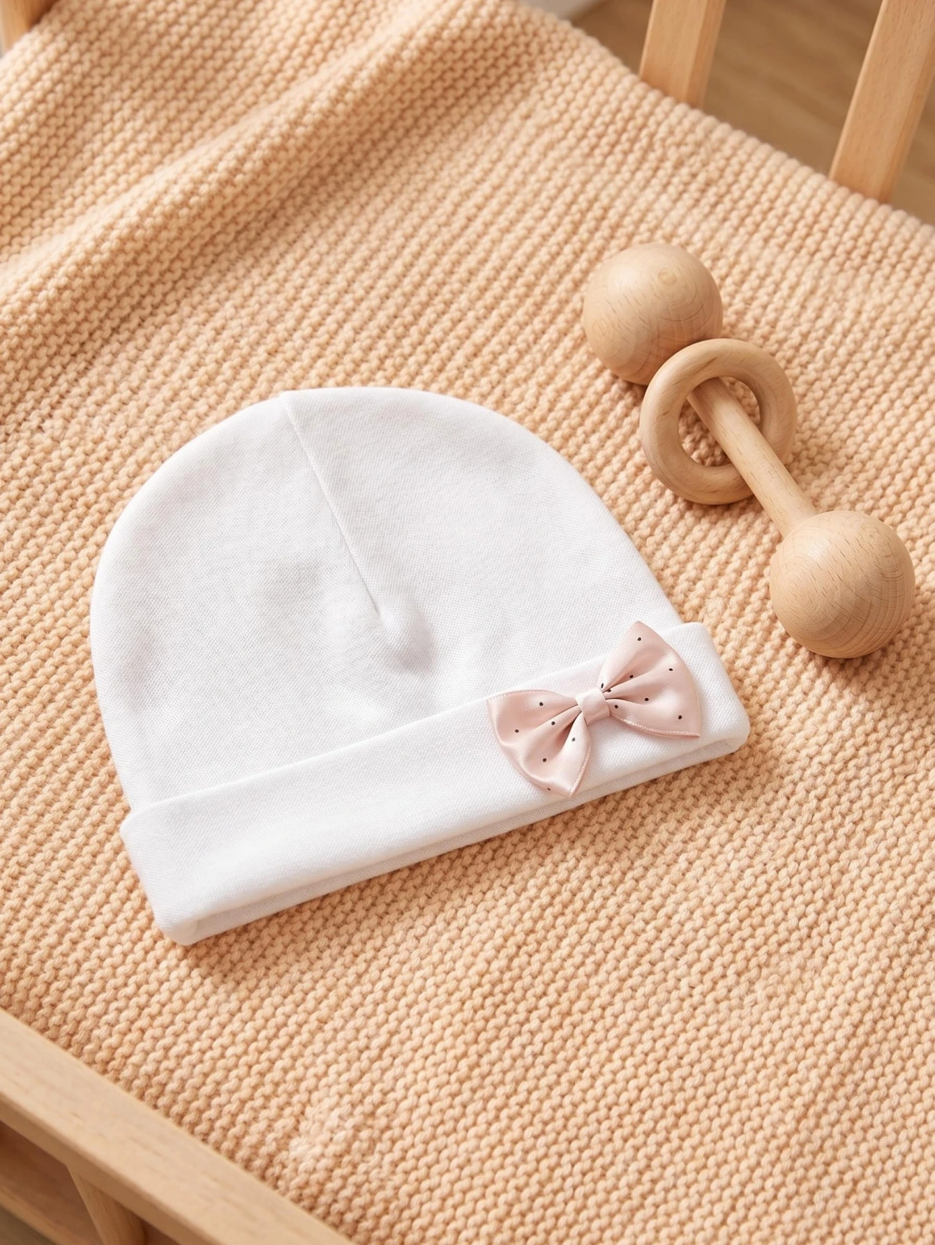 2er-Pack Niedliche Baumwollmützen mit Polka Dots und Schleife für Babymädchen, geeignet zum Schlafen, für Zuhause und den Außenbereich in allen Jahreszeiten – Detail 7