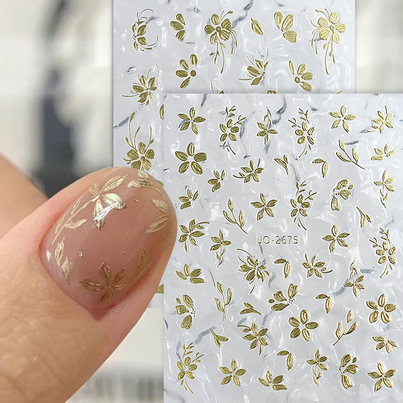 1PC Spring Palm Flowers Leaves 3D Nail Stickers Self-Adhesive Slider Nail Art Decorations Geometry Decals Manicure Accessories