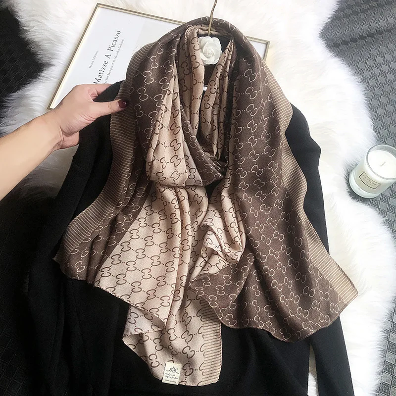 Korean Style Spring New Letter Cotton and Linen Feel Scarf Women\'s Travel Vacation Sun Protection Shawl Winter Warm Scarf Women