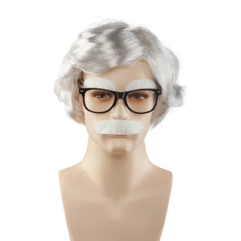 ساندرز كولونيل البدلة الأحمر المئزر القوس نظارات الشعر الأبيض الحواجب هالوين مرحلة الأداء شعر مستعار تأثيري ارتفاع درجة الحرارة الحرير