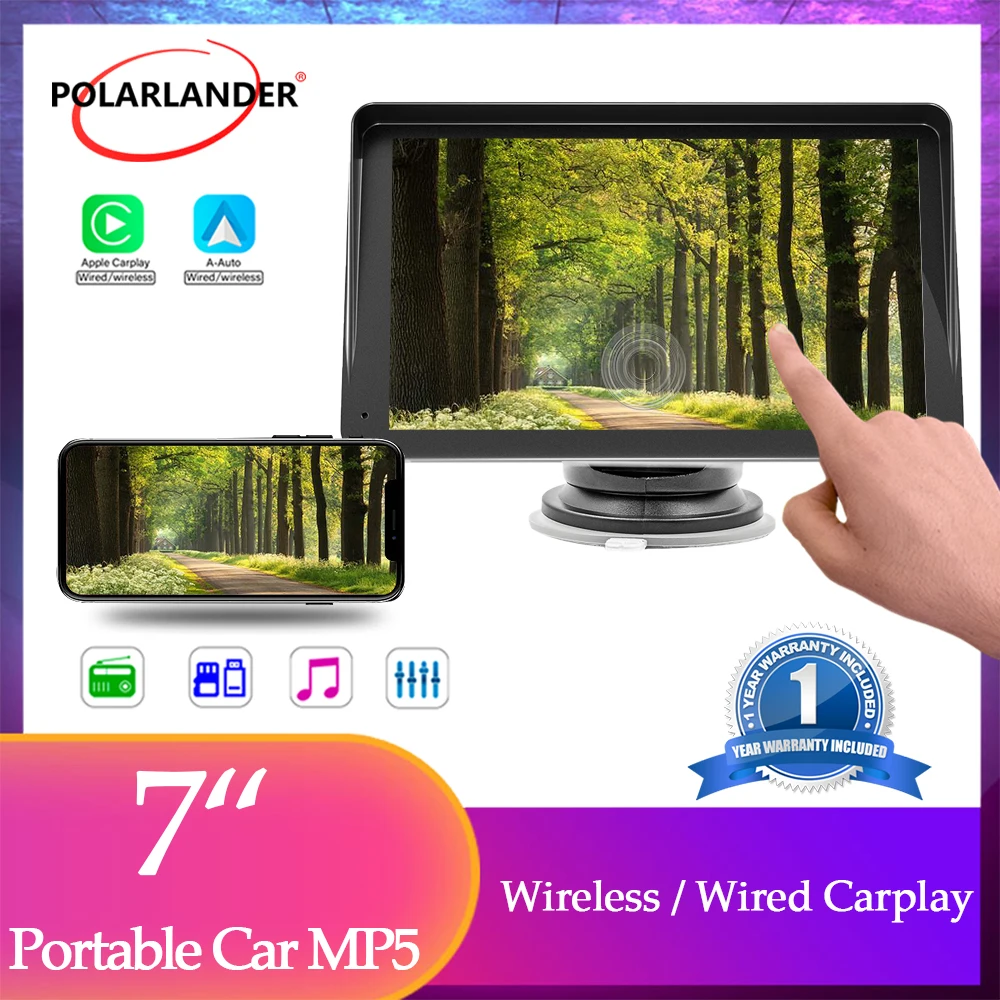

B5300A 7-дюймовый портативный автомобильный MP5-плеер — HD 1024*600 IPS сенсорный экран беспроводной/проводной CarPlay Android Auto Bluetooth 5.0