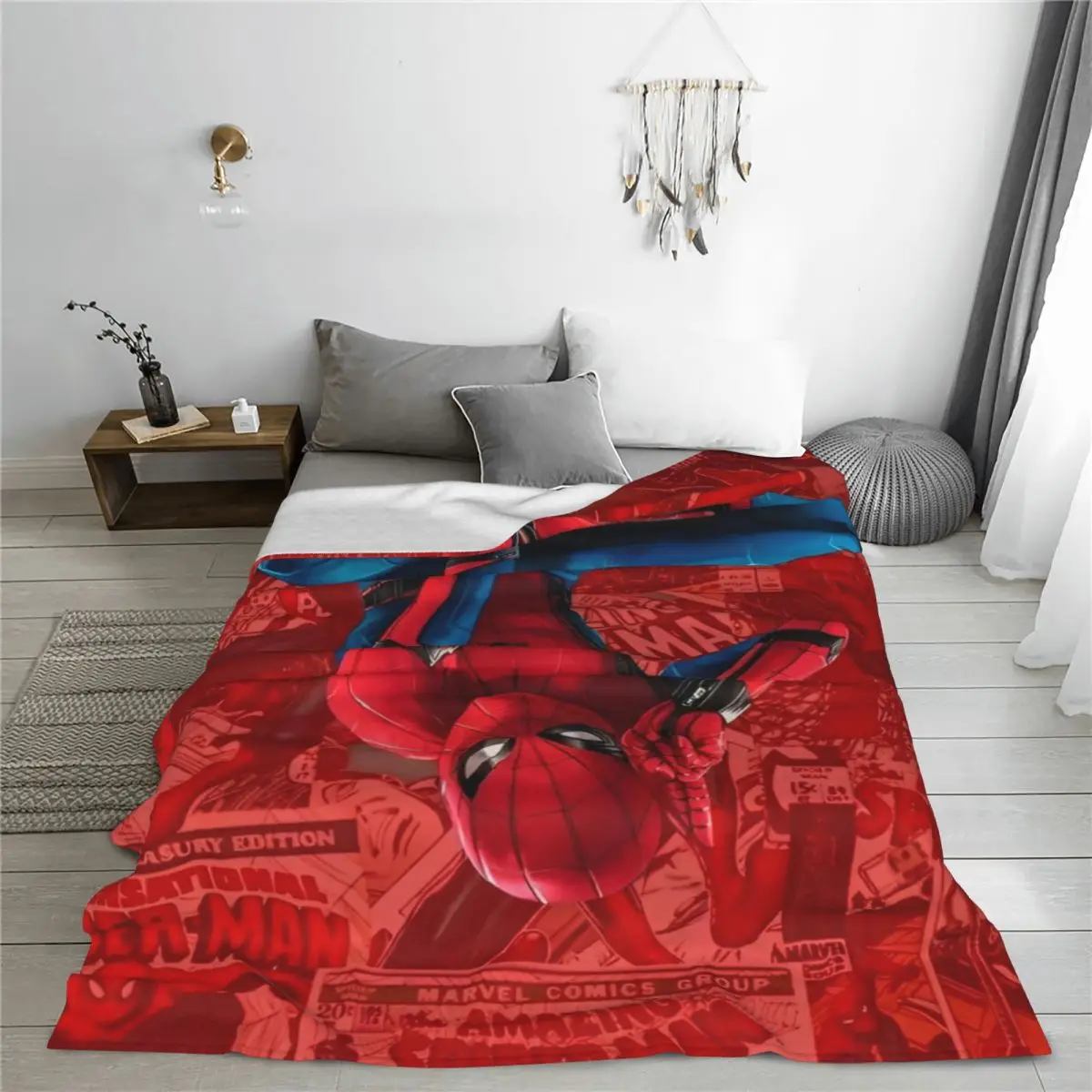 Spider-Man Comic Handsome Cool Fleece Throw Blankets Cartoon Anime Blanket for Bed Outdoor Super Warm Bedroom Quilt