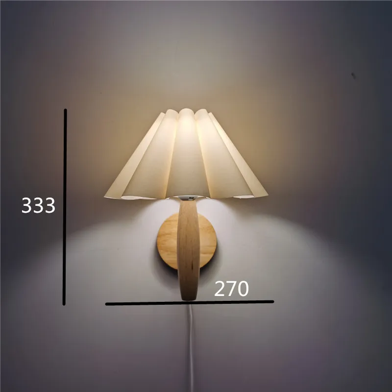 E26 E27 Wood Wall Lamp Petal Lamp with Plug Warm White 3000k Porch Corridor Balcony Nordic Style Lighting Ancient Pleated Lamp