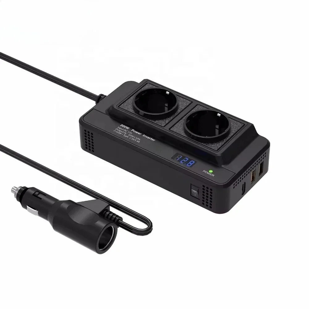 Automotive power inverter 200W household 12v to AC 220V supports USB 2.4 Type-C 3.0 charging