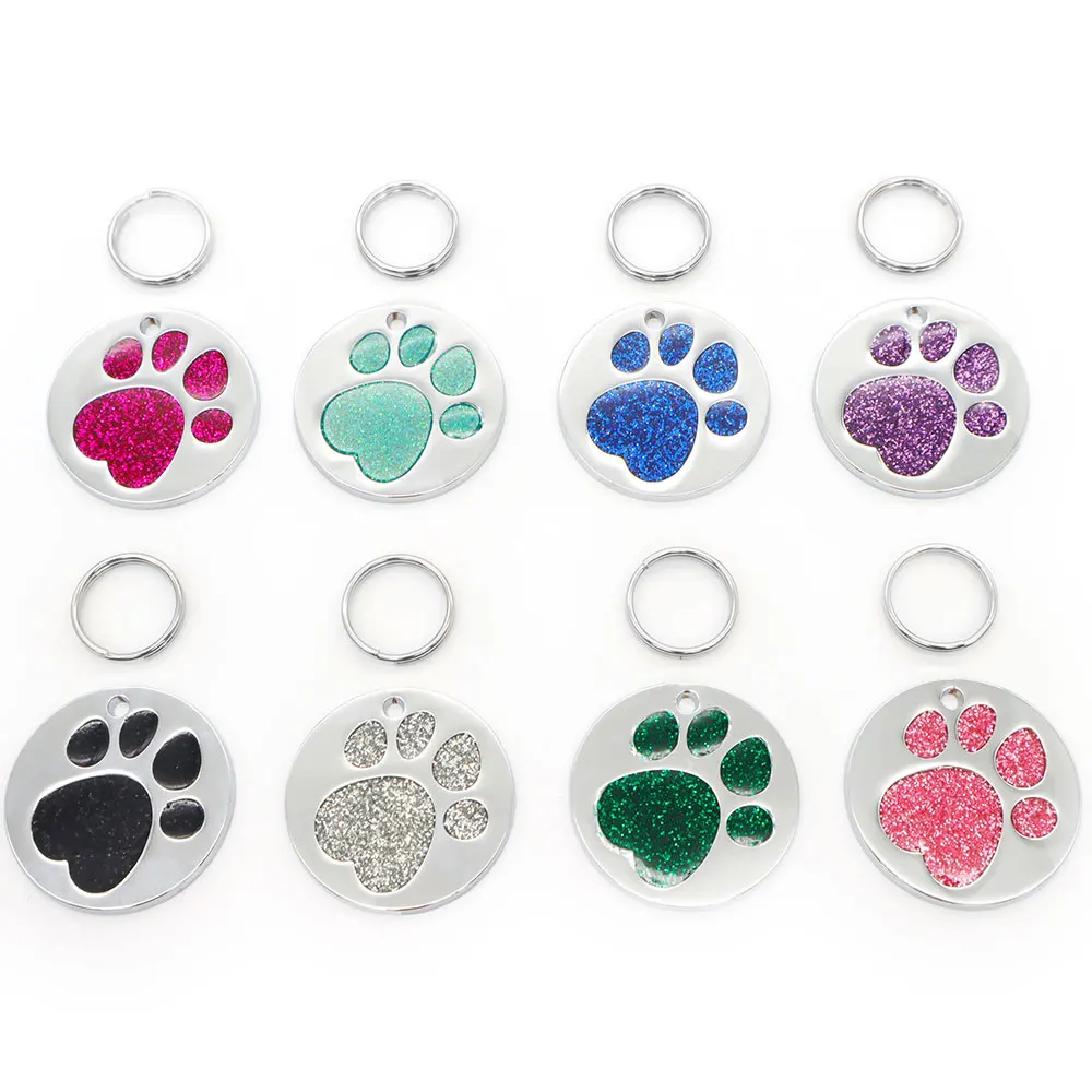 

Wholesale 100PCS Galvanized Pet ID Tag Color Round Dog Paw Lettering Necklace Key Ring Accessories Anti-Lost