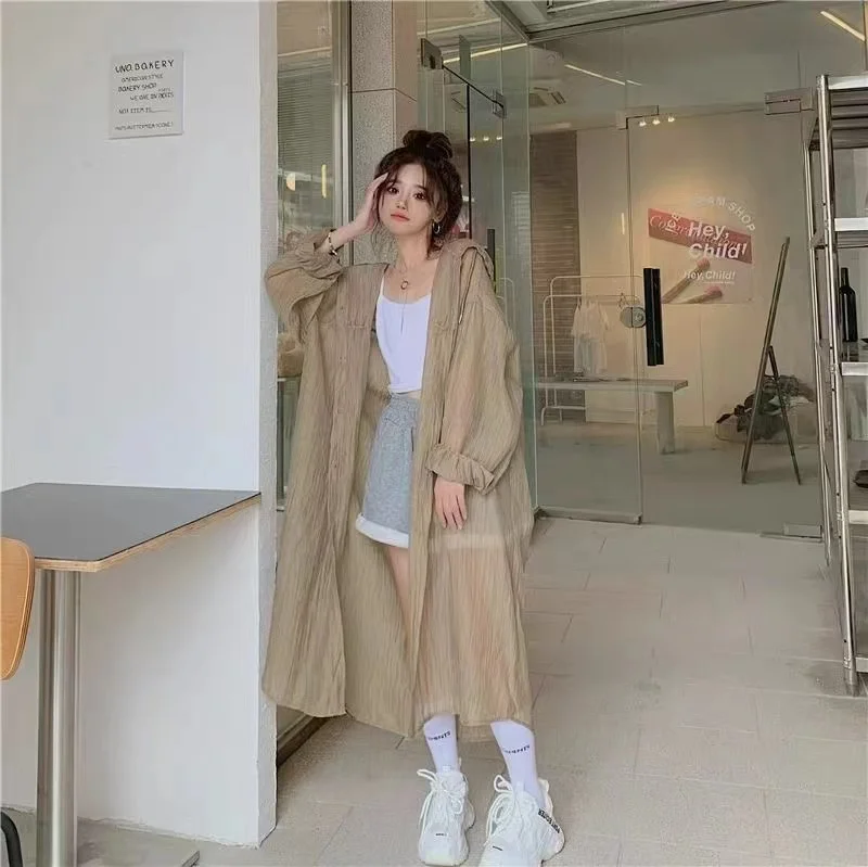 Summer Lengthen Oversized Sunscreen Shirt Shirt Simple Casual Loose Women Sun Protection Shirts 2024 Korean Long Sleeve Hoodies