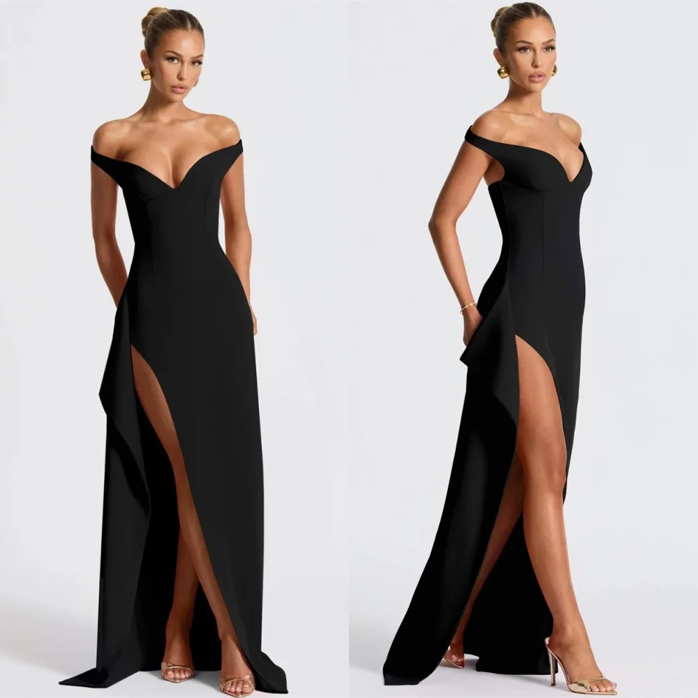 

Customized Sexy Black Jersey Homecoming Dresses Elegant Off the Shoulder Evening Gowns High Quality Special Occasion Gowns