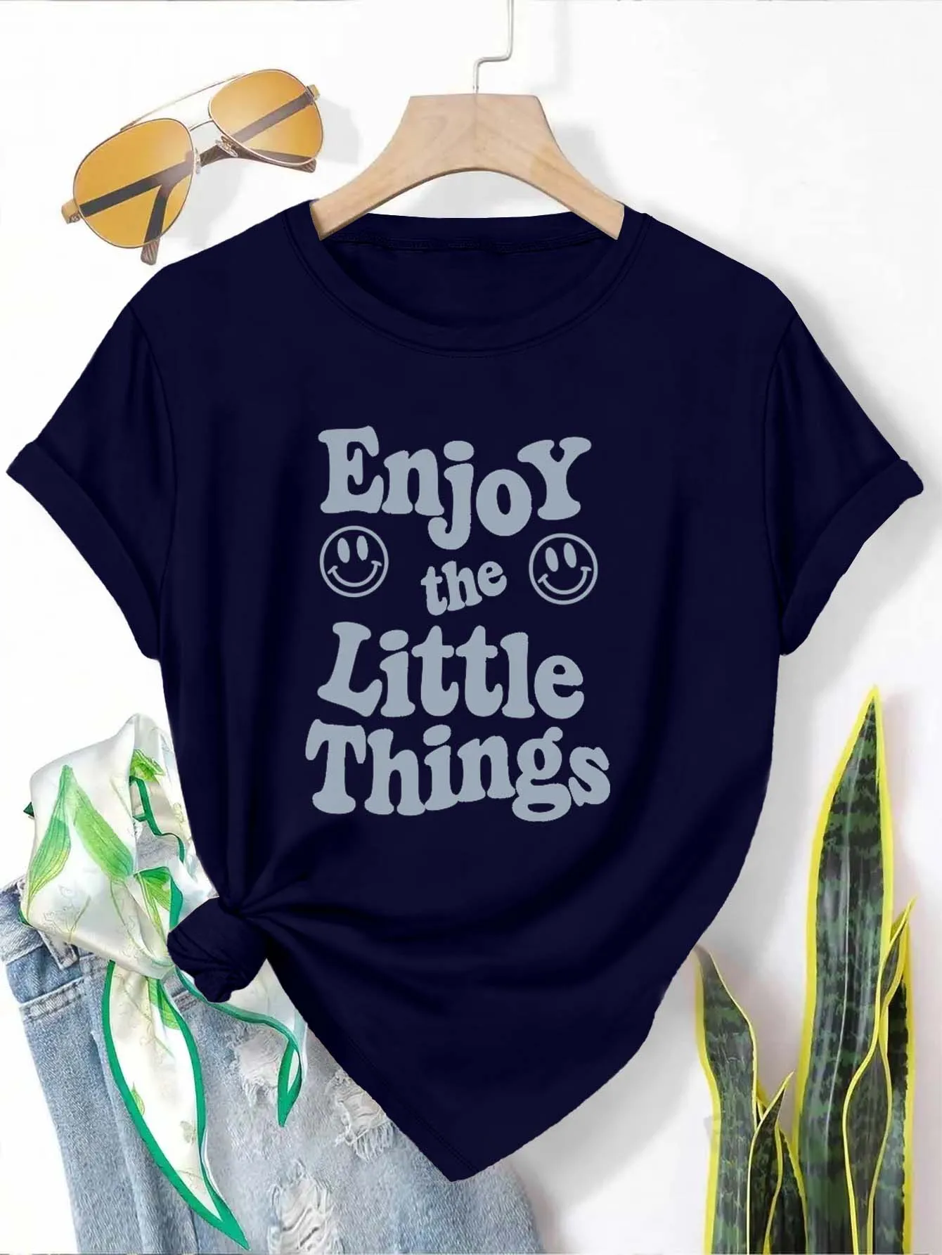 Plus Size "Enjoy The Little Things" Graphic Tee Elegant And Fashionable Top For Those Who Cherish Life's Delights