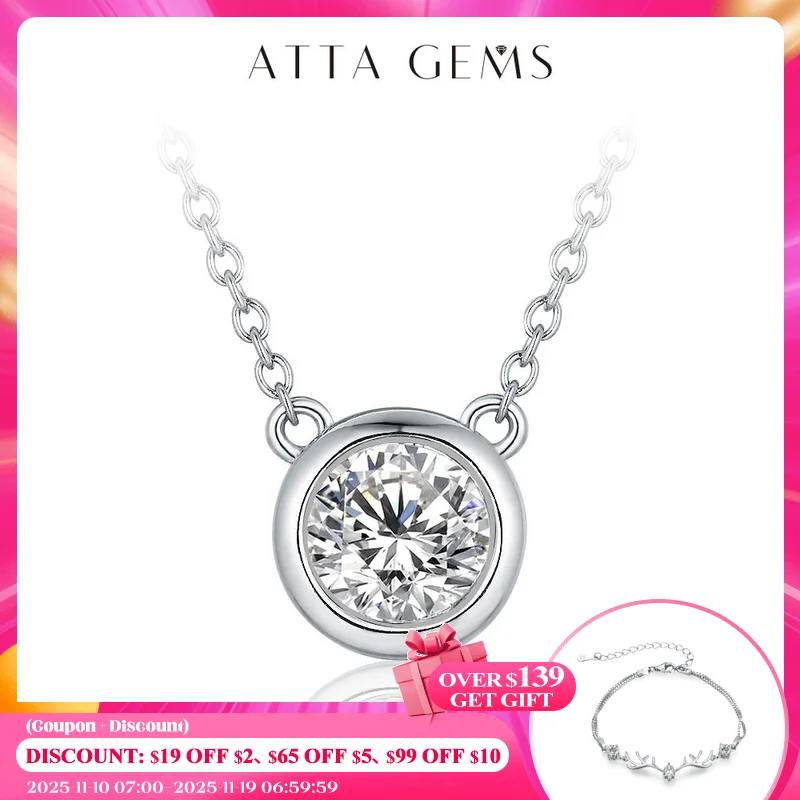 

ATTAGEMS 100% 925 Sterling Silver 1 Carat D Color Moissanite Pendant Necklace Sparkling Engagement Wedding Party Fine Jewelry