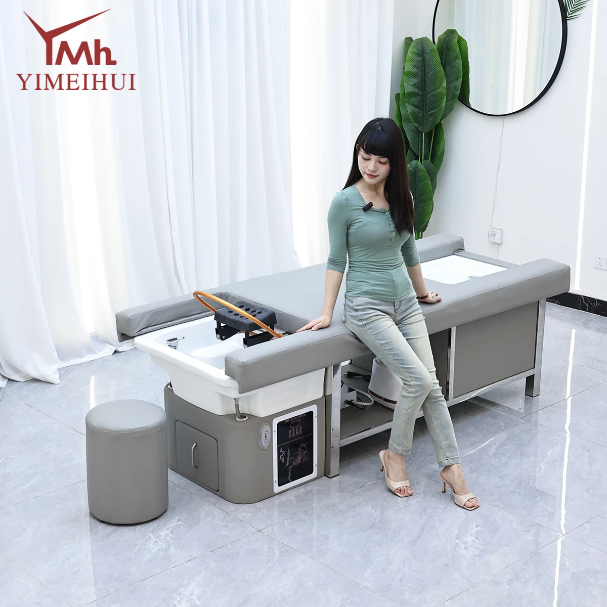 

New 2 in 1 Hairwash Electric Backrest Lift Japanese Head Spa Bed Massage and Treatment Bed with Foot Bath