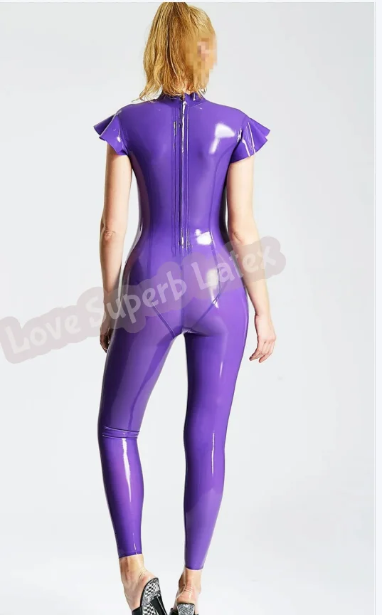 手作り天然ラテックスキャットスーツロー V ネックデザインノースリーブラテックスキャットスーツバックジップコスプレ衣装