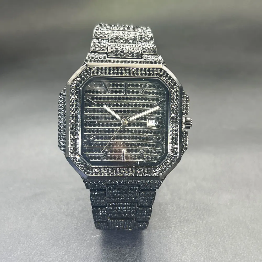 

Часы MISSFOX для мужчин, роскошные черные квадратные мужские наручные часы с ремешком из сплава, деловые кварцевые часы с бриллиантами для мужчин, подарки