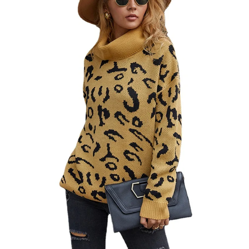 Leopard print sweater women's autumn and winter 2023 new fashion pullover knitted sweater Amazon split thick coat