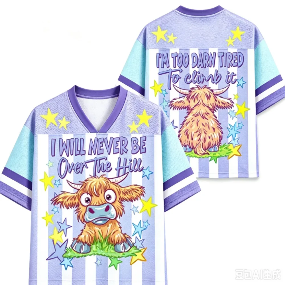 Harajuku Cartoon Highland Yak 3D Print Plus-size T-shirt Men V-neck Trendy Outdoors Fashionable Casual  Y2KParent-Child Clothing - view 4