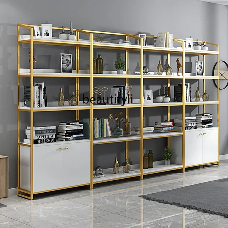 55Nordic simple modern shelf wrought iron bookshelf floor bookcase baffle living room display multi-layer shelf