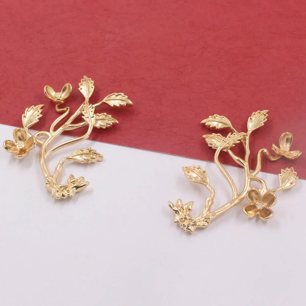 6pair High Quality Brass Casted Tree Leaf Branch Flower Pendant Stamping Decoration Gold Plated DIY Jewelry Accessories