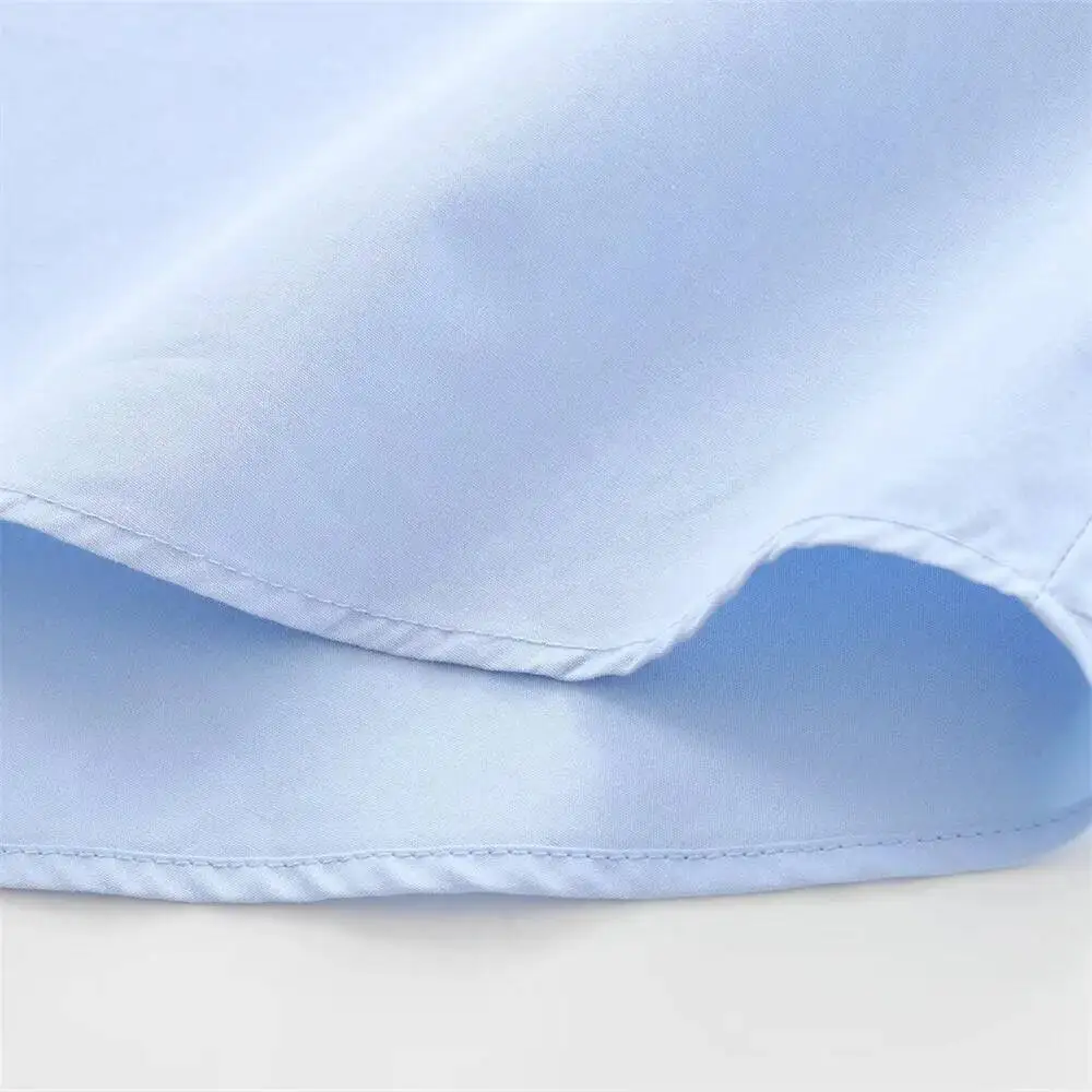 2025  Autumn New European And American Loose Collar Curled Wide Sleeve Cotton Blended Buckle Poplin Shirt