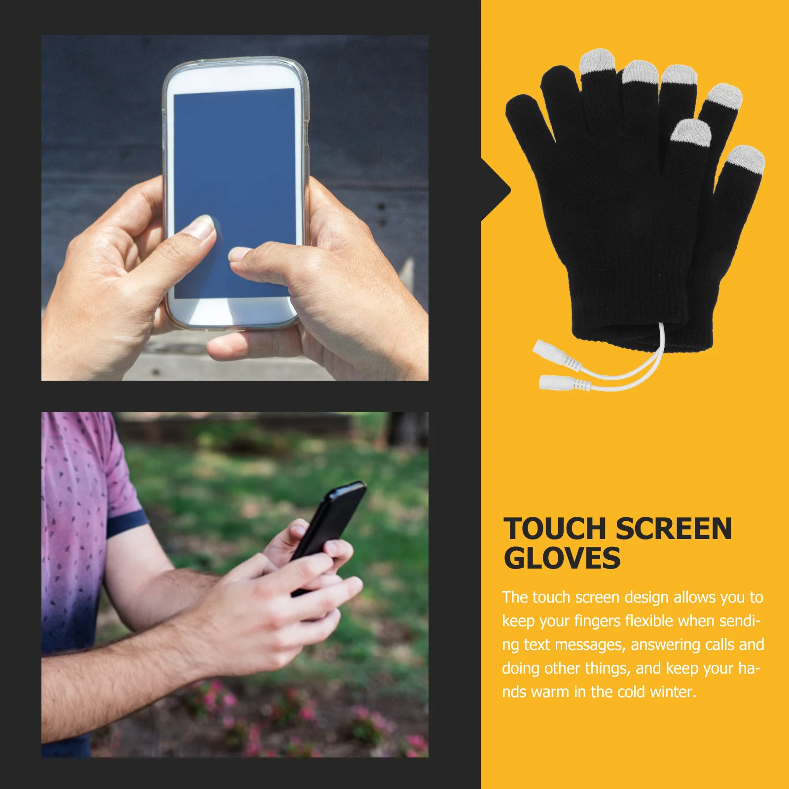 

Electric Heating Gloves with USB Port Touch Screen Function Winter Warm Mittens for Office Travel Sports Flexible Comfortable