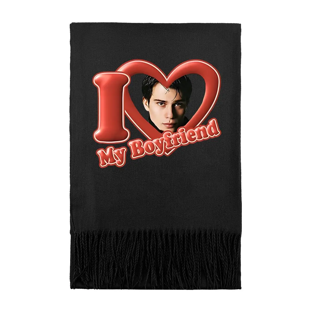 

Женский простой вязаный шарф I Love My Boyfriend Heart Text Art на осень и зиму