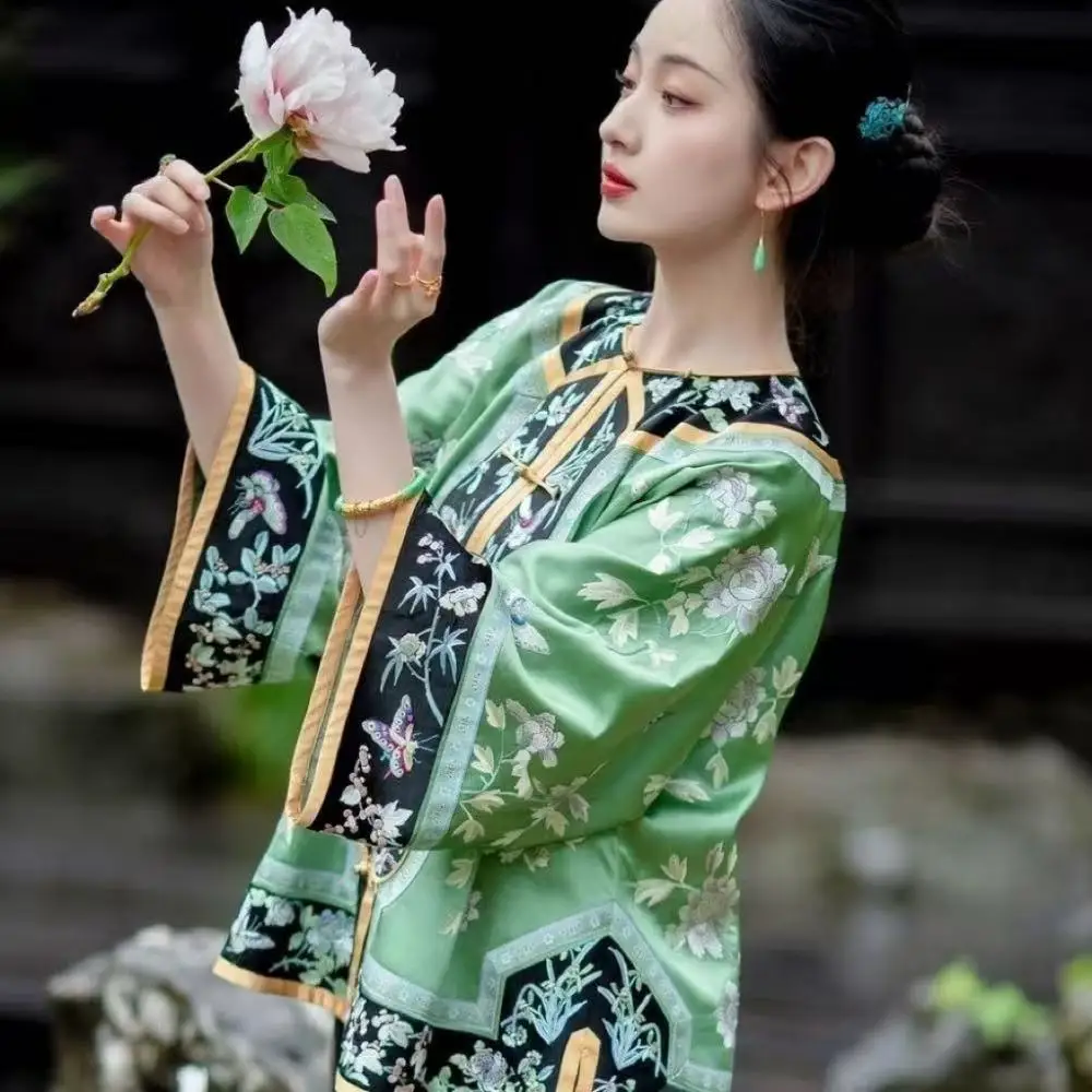 

Classic Qing Dynasty Gege Costume Chinese National Style Floral Printing Clothing Halloween Princess Cosplay Carnival Tops Shirt