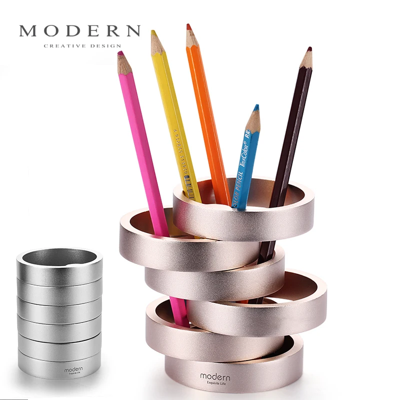 Modern High-grade Aluminum Alloy Creative Pen Holder  Desktop Stationery Container Desk Organizer image 4