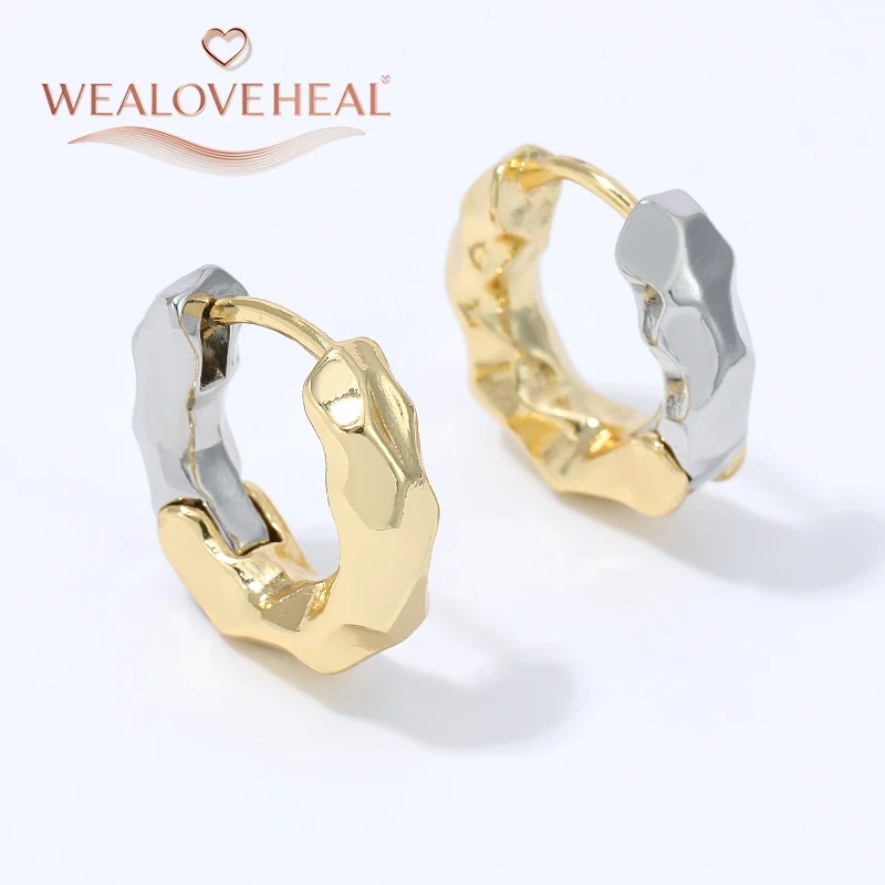 ohrringe, ohrringe damen, Zweifarbige 18mm Gehämmerte Huggie-Creolen für Damen, 18K Gold & Rhodium Plattiert, Unregelmäßige Ohrringe, Trendiger Alltags- und Party-Schmuck – Detail 16