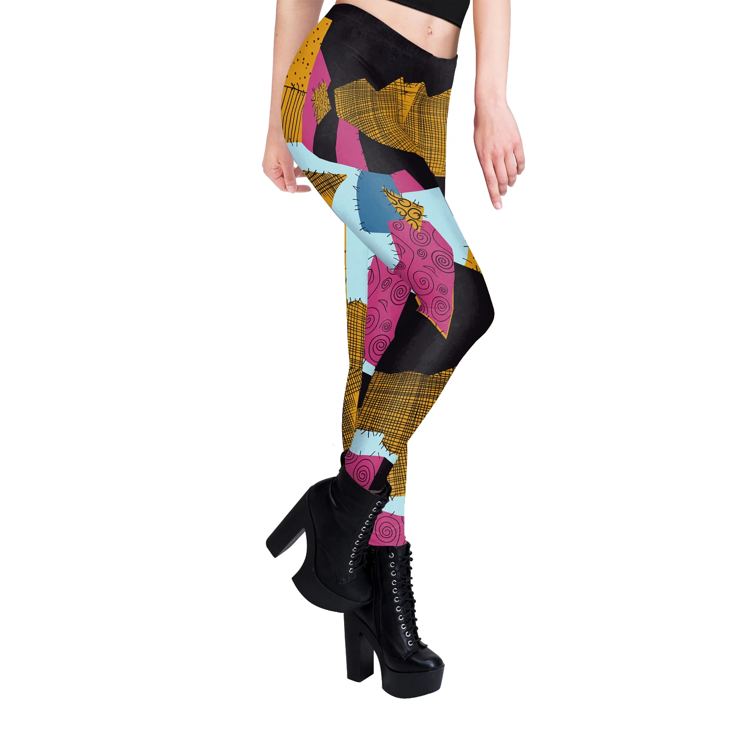 Zawaland-Leggings con estampado Irregular para mujer, pantalones ajustados elásticos de cintura alta, disfraz de Halloween, Sally