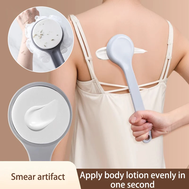 2 in 1 로션 자외선 차단 연고 어플리케이터, 자외선 차단 탄성 스폰지 브러시, 긴 손잡이 바디 클리너, 샤워 브러시, 폼 메이커