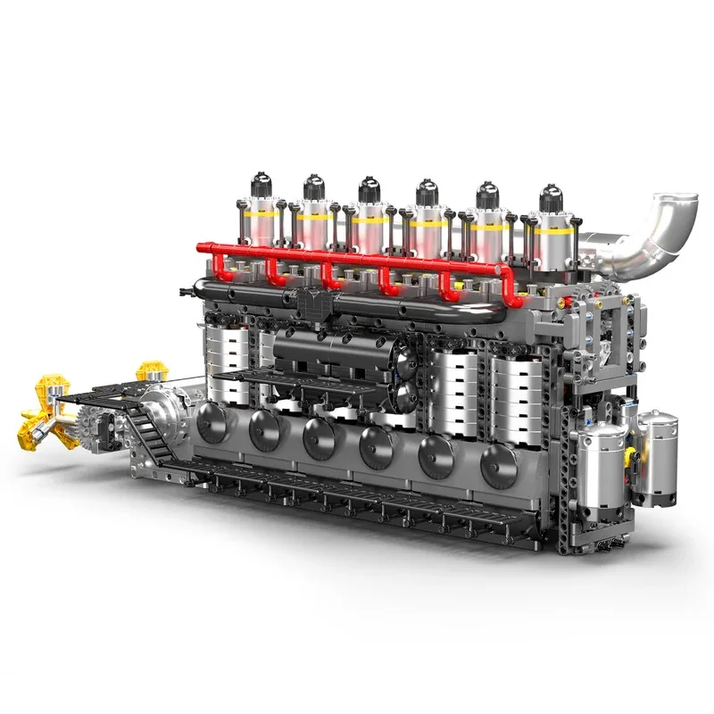 Mold King 10209 Technische inline 6-cilinder vliegdekschipmotor Bouwstenen Speelgoedset met motor en batterijdoos