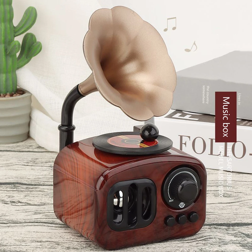 Antique Music Box Retro Phonograph Musical Box Classical Art Decor Music Box Home Desk Aesthetic Crafts Computer Accessories