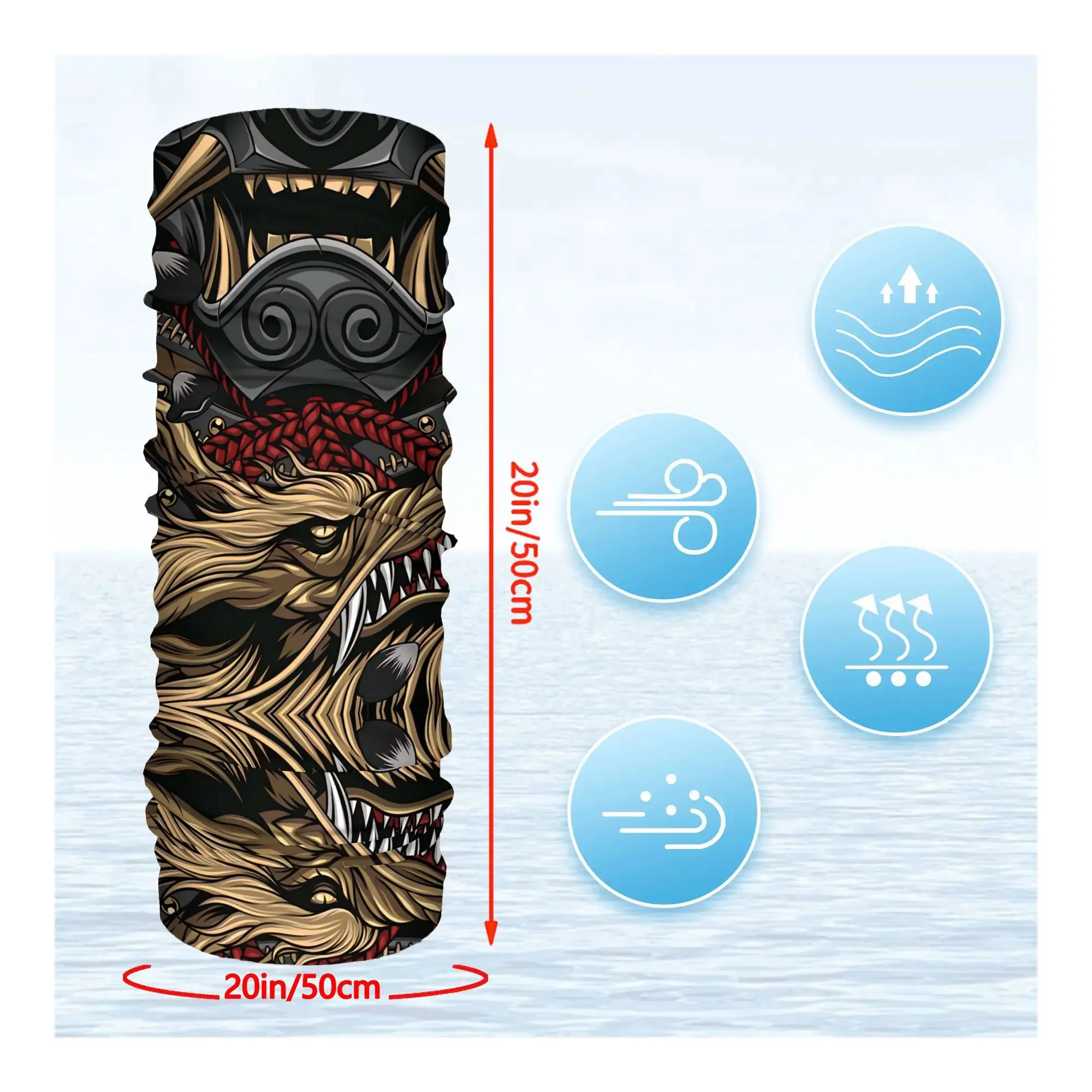 Customization Japanese Samurai Oni Mask With Dragon Art Print Scarf Neckerchief Neck Face Mask Travel Lightweight 2D Print Desig
