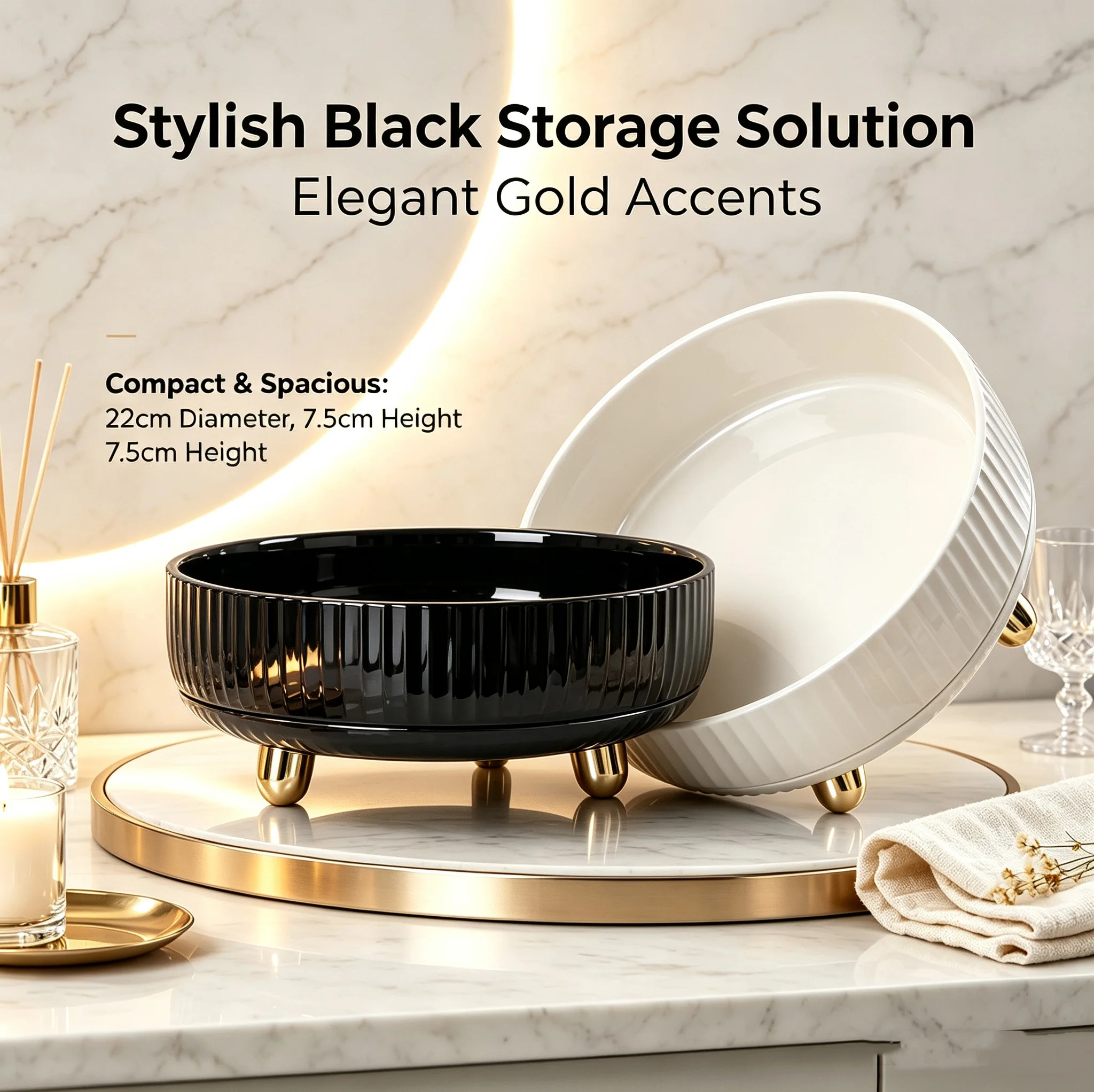 Rotatable Black Multifunctional Storage Box – 360-Degree, Large-Capacity, Minimalist Bathroom Countertop Organizer, Washable and Easy-to-clean Kitchen Storage Box .Gift Choice for Cleanliness Lover