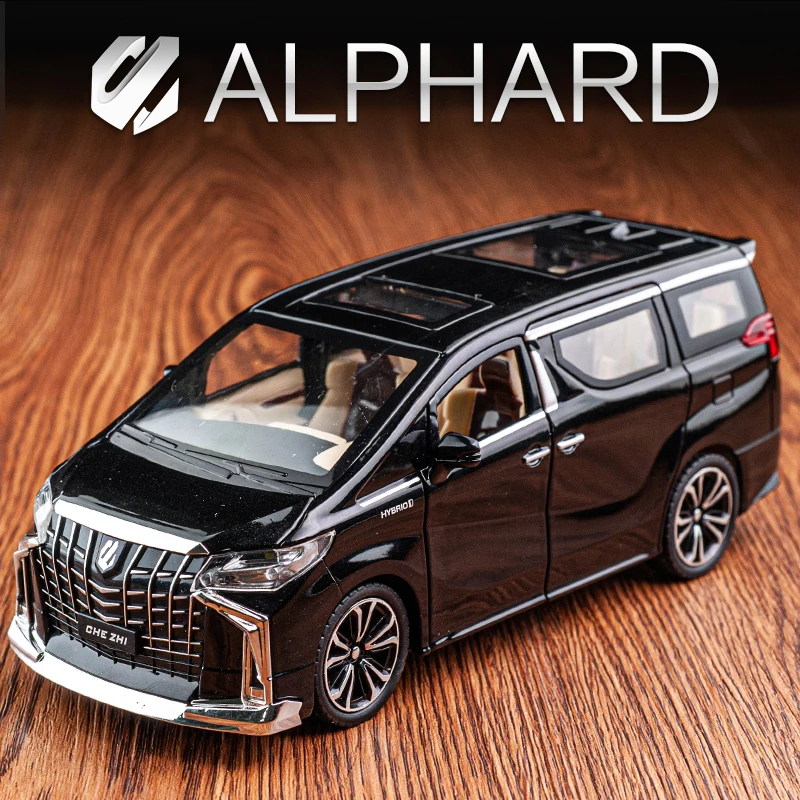 รถโมเดลของเล่น1:24ของ Toyota Alphard MPV ทำจากโลหะอัลลอยด์รถของเล่นแบบมีเสียงและไฟถอยหลังสำหรับเป็นของขวัญให้กับเด็กผู้ชาย