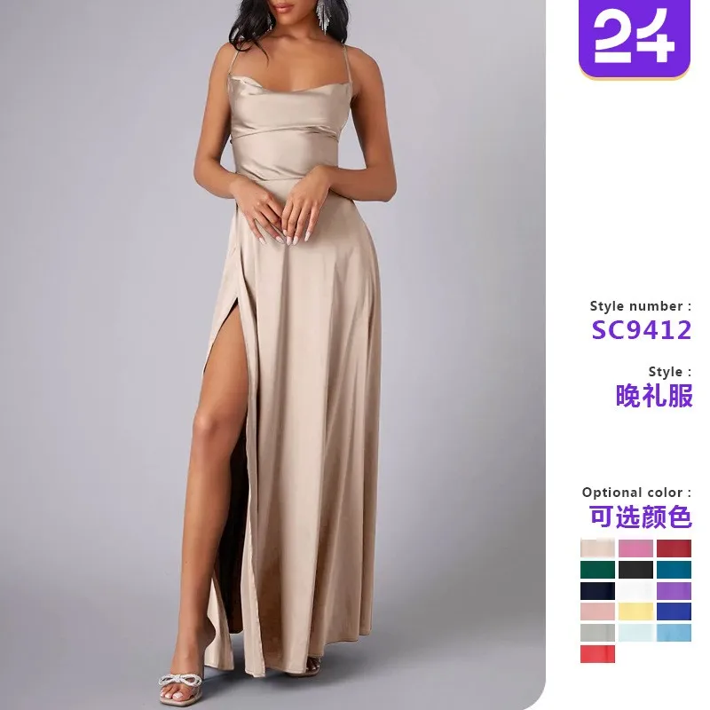 Women's Elegant A-Line V Neck Long Sleeveless Dress for Wedding Guest Party Prom Wedding Party with Tie High Waist Solid Color