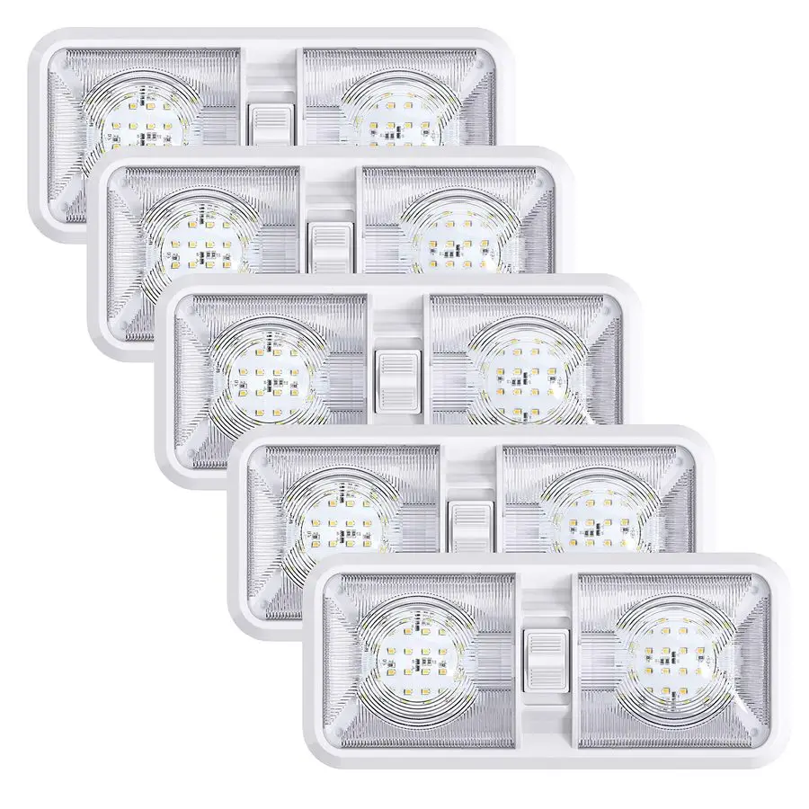 

5 Pack RV LED Ceiling Double Dome Light Fixture ON OFF Switch Interior Lighting for Car RV Trailer Camper Boat DC 1118V Natural