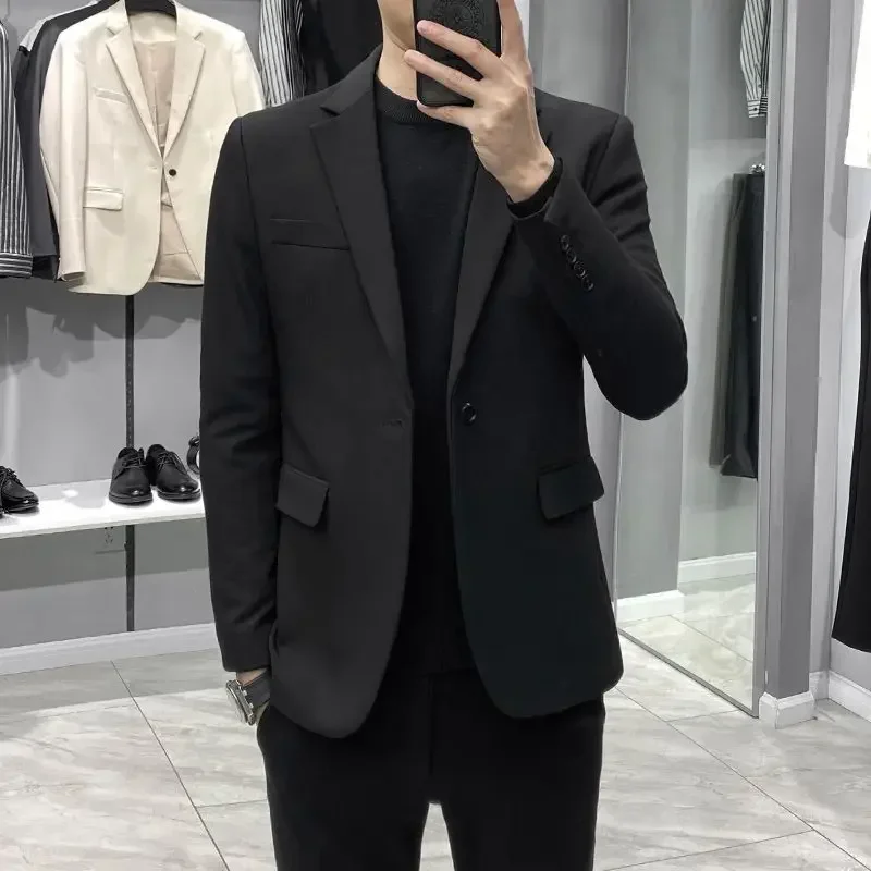 Dress Jacket for Men Jackets Coats Short Man Suits and Blazers Business Cropped Black Menswear Korean Style Clothes Clothing